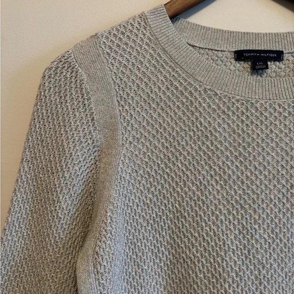 Tommy Hilfiger Glitter Metallic Comfy Knit Knitted Scoop Neck Sweater Top Grey - Picture 3 of 9